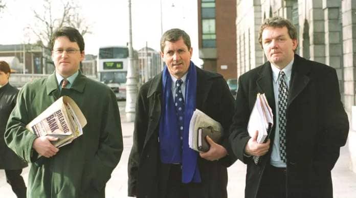 George Lee, Charlie Bird and Ed Mulhall arriving on the High Court
