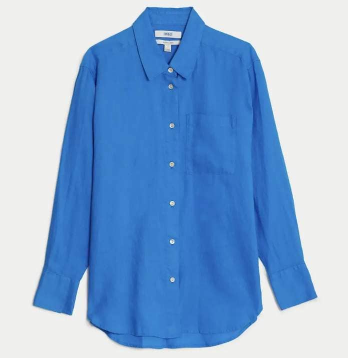 Marks and Spencer bright blue linen shirt