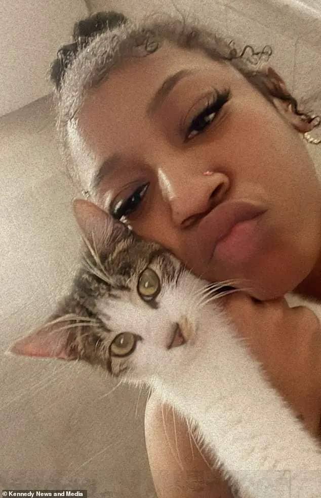 Jayda Dixon-Williams, from Philadelphia, Pennsylvania, came home from work on Saturday night and began to panic when she couldn't find one of her beloved seven-month old kittens, called Raymonte, despite hearing him meowing