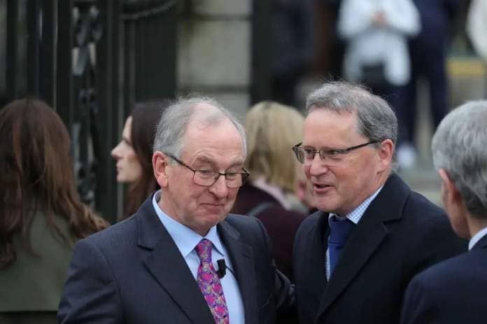 Journalists Sean O'Rourke and George Lee (proper ) arriving for a particular service to have fun the lifetime of former RTE journalist and charity campaigner Charlie Bird within the Round Room on the Mansion House on Dawson Street Dublin right this moment.  Picture Colin Keegan, Collins Dublin
