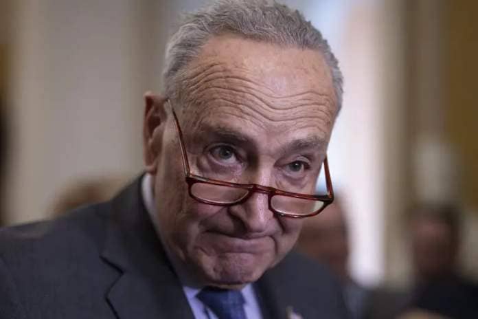 Senate Majority Leader Chuck Schumer, D-N.Y., talks withreporters to discuss efforts to pass the final set of spending bills to avoid a partial government shutdown, at the Capitol in Washington, March 20, 2024. (AP Photo/J. Scott Applewhite, File)