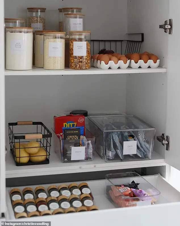 The blonde also shared a glimpse at her newly-organised pantry and spice cabinet