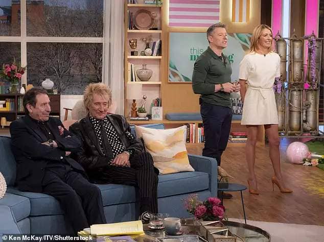 Ben Shephard and Cat Deeley yesterday made their debut on This Morning alongside guests Jools Holland, left, and Sir Rod Stewart