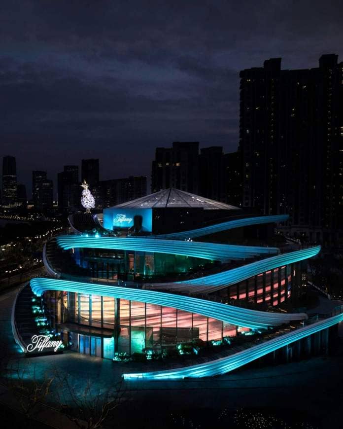 A giant Bird on a Rock was perched atop West Bund Orbit in Shanghai during the Tiffany high jewelry event. Photo: Tiffany & Co.
