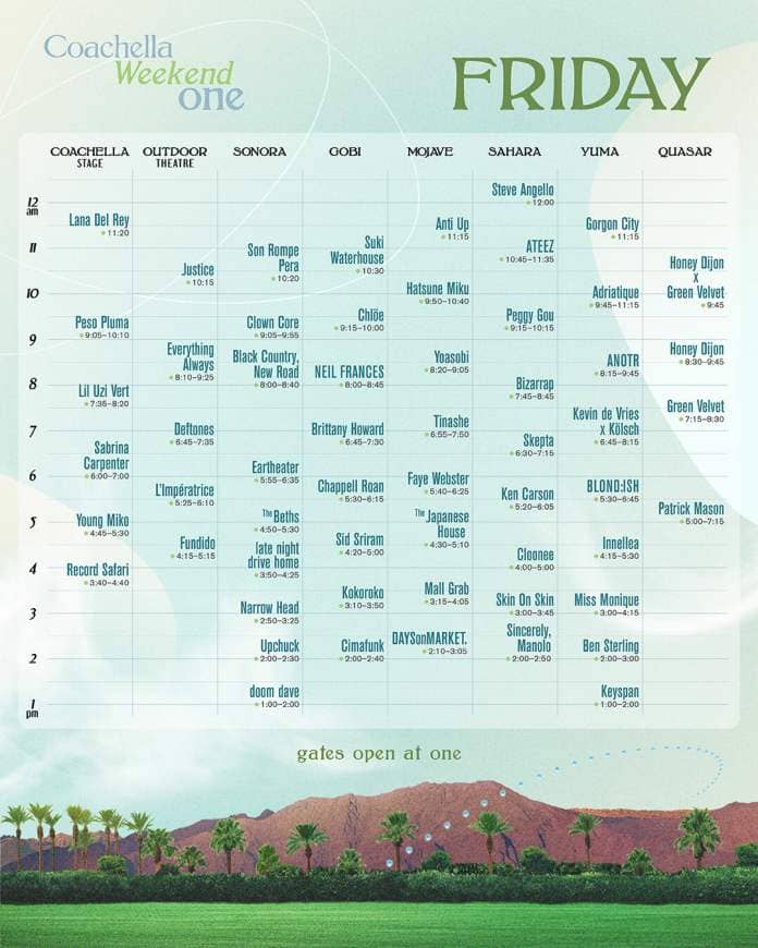 Coachella weekend one Friday schedule
