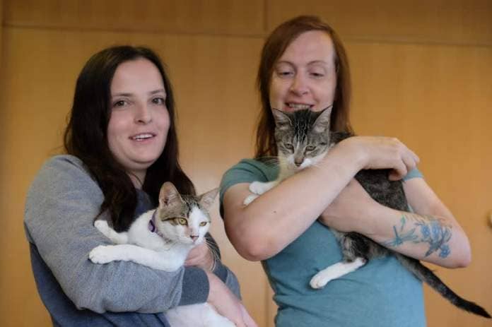 Tasmin Hirst, left and Roxanne Scott, right who run The Bad Cat Cafe in Wallsend, North Tyneside.